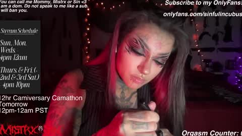 Snapshot of sinfulincubus chatting on 01.18.25 Mistrx Sin online show from 01.18.25